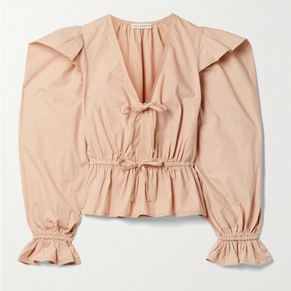 Ulla Johnson Sabina Ruffled Peplum Blouse in Pale Oak - Picture 2 of 8